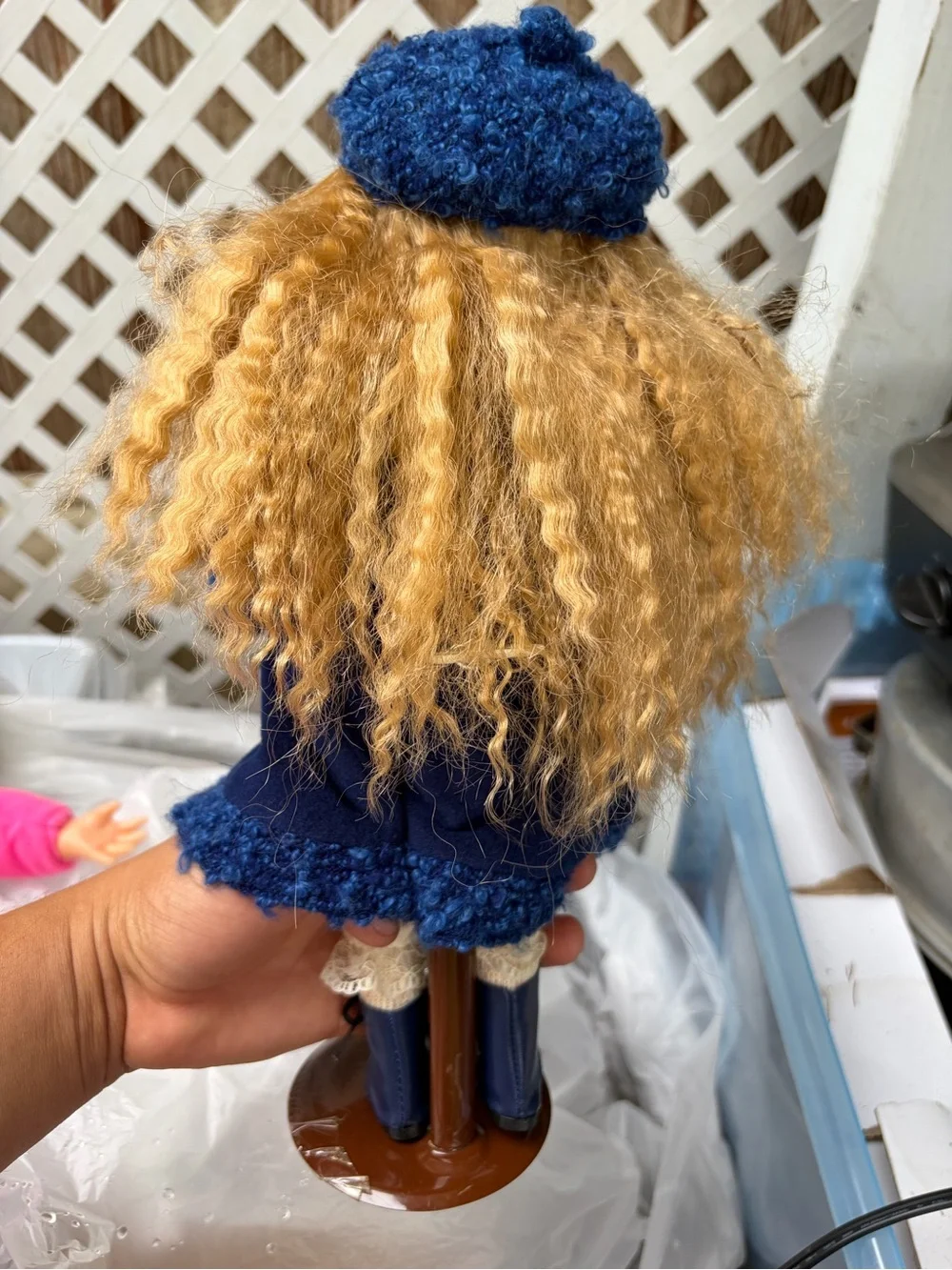Classic Blue Coat Porcelain Doll with Matching Hat